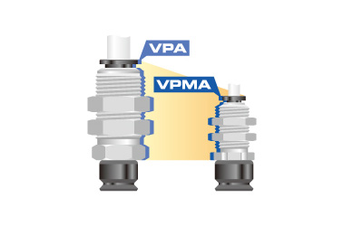 Small holders downsized from existing vacuum pad holders (A, B, C, D and E types) to save space. Also compatible with the optional fall prevention valve and directly attachable-type pad filters.