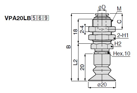 Vacuum Pad, Soft Bellows Type, VPA, One Touch Fitting Type 