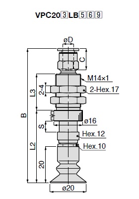 Vacuum Pad, Soft Bellows Type, VPC, One Touch Fitting Type 