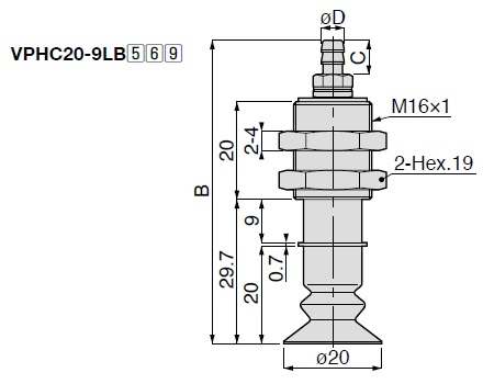 Vacuum Pad, Soft Bellows Type, VPHC, Barb Fitting Type 