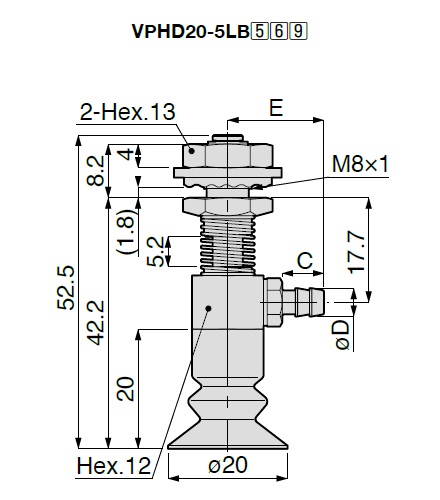 Vacuum Pad Soft Bellows Type VPHD Barb Fitting Type 