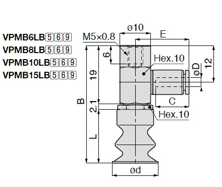 Vacuum Pad, Soft Bellows Small Type, VPMB, One Touch Fitting Type 