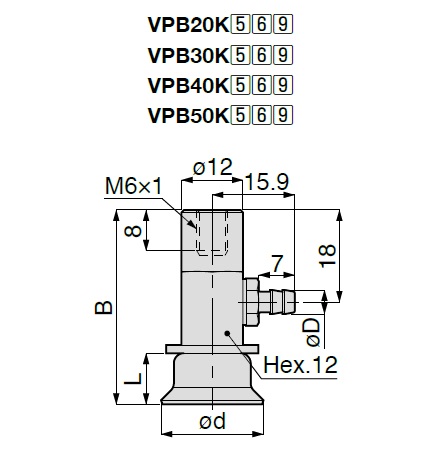 Vacuum Pad Nonskid VPB Barb Fitting Type 