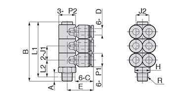 Dimensional drawing of Triple Twin Banjo