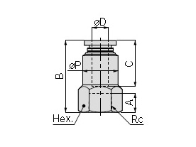 Dimensional drawing of PCF Female Straight (millimeter size) current product