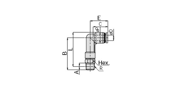 Long Elbow: Inch size dimensional drawing (new design)