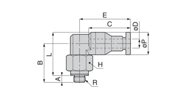 Elbow dimensional drawing (metric thread)