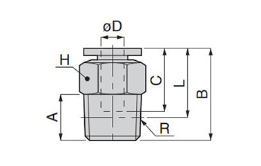 Corrosion-resistant Tube Fitting Stainless SUS304 - Straight dimensional drawing