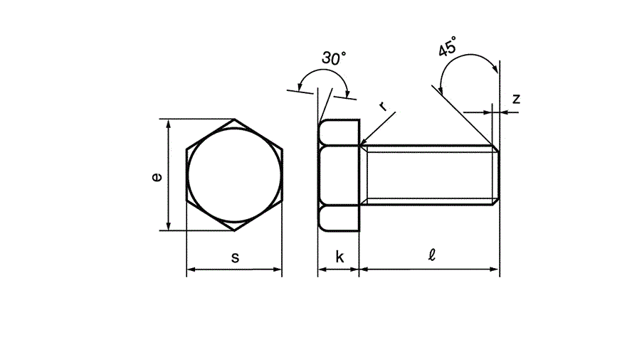 六角ボルト 全ねじ 細目の外形図