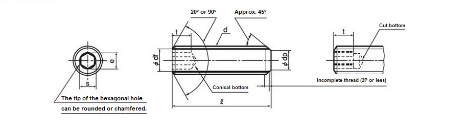 Hexagon Socket Set Screw, HS Flat Tip, Fine 