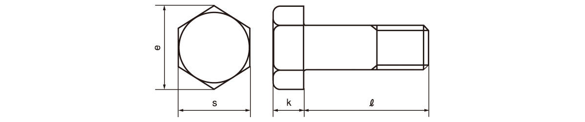 Drawing of hex bolt, partially threaded