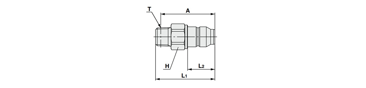 With check valve, male thread type dimensional drawing