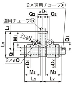 Drawing 2 of Quick-Connect Fittings KQ2 Series, Reducing Tee KQ2T