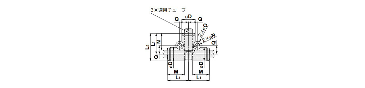 Union Tee: 10-KQ2T Outline Drawing 