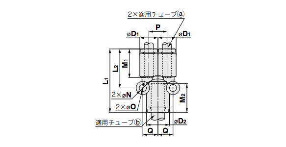 Different Diameter Union Y, Metric Size External Dimensional Drawing 