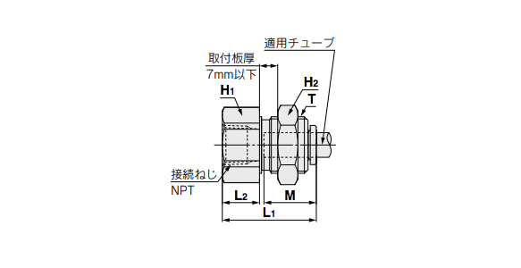 Bulkhead Connector, Inch Size Dimensional Drawing 