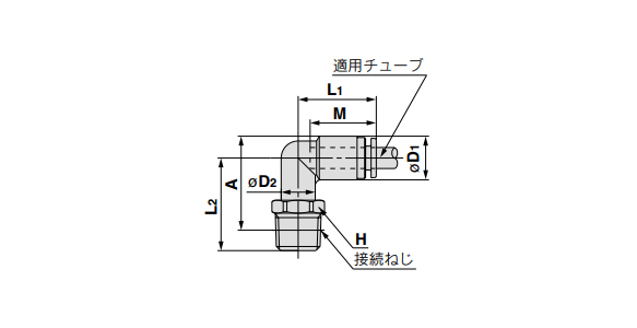 Male Elbow KPQL/KPGL outline drawing and dimensions (for R) 