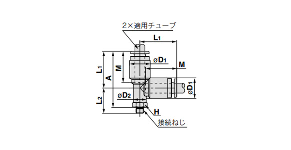 Male Branch Tee KPQY/KPGY outline drawing (for M5) 