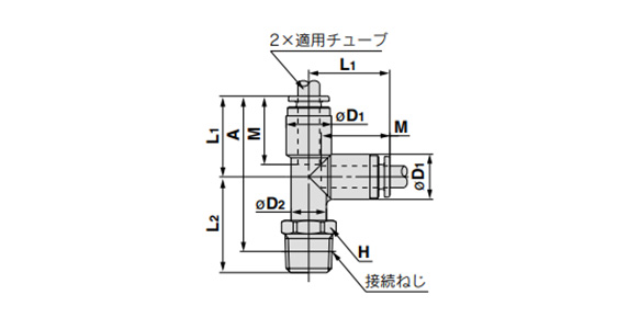 Male Branch Tee KPQY/KPGY outline drawing (for R) 