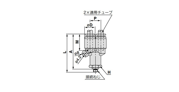 Male Branch KPQU/KPGU outline drawing and dimensions (for M5) 