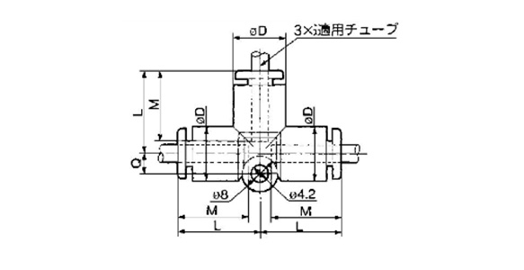 Union Tee KRT-W2: dimensional outline drawing 