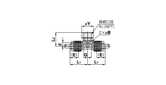 Female Branch Tee dimensional drawing 