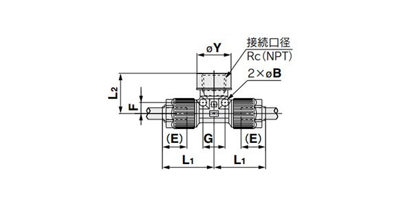 Female Branch Tee dimensional drawing 