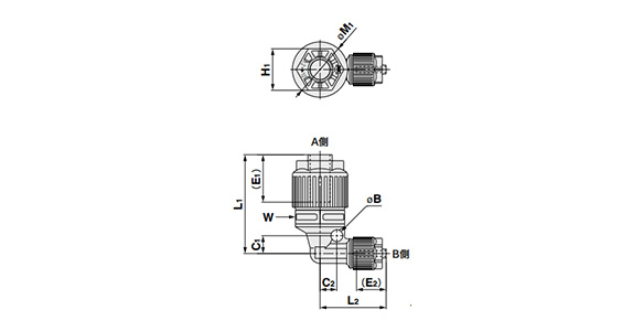 Union Elbow, Reducing Type dimensional drawing 