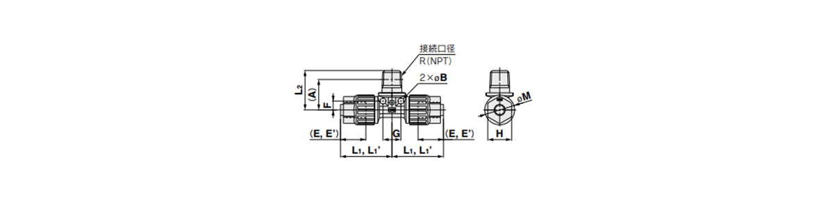 Male Branch Tee: LQ3B-M Outline Drawing 