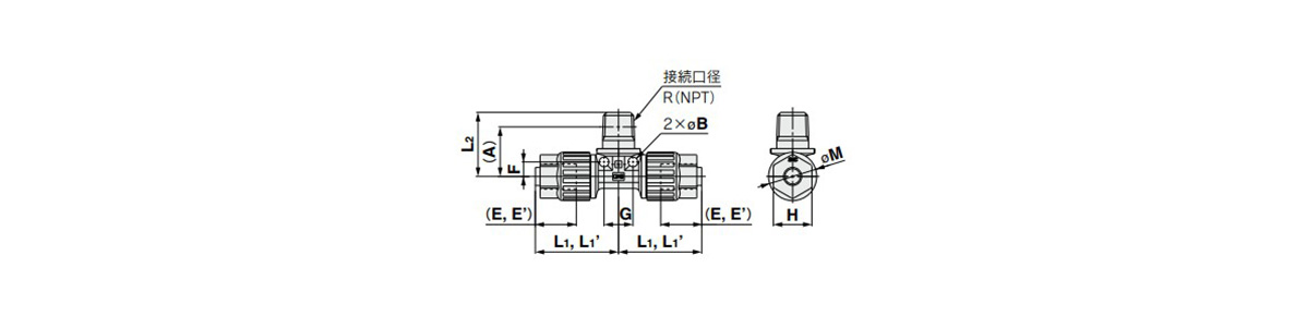 Male Branch Tee: LQ3B-M Outline Drawing 