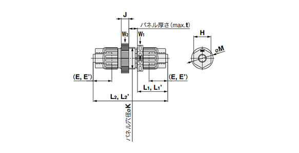 Panel Mount Union Metric Size Dimensional Outline Drawing 