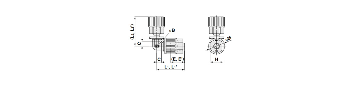 Space-Saving Union Elbow LQ3E-S Metric Size Dimensional Drawing 