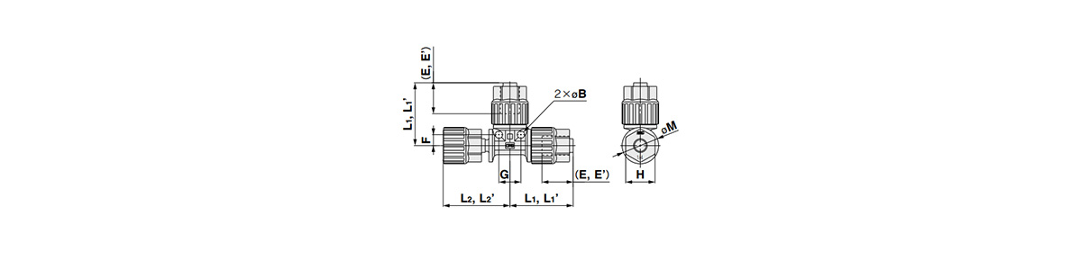 Space-Saving Run Tee: LQ3T-SR Metric Size Dimensional Drawing 