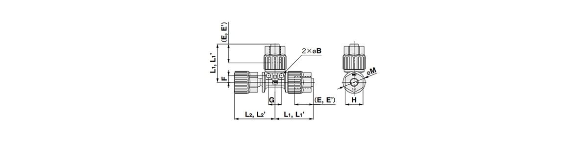 Space-Saving Run Tee: LQ3T-SR Inch Size Dimensions 