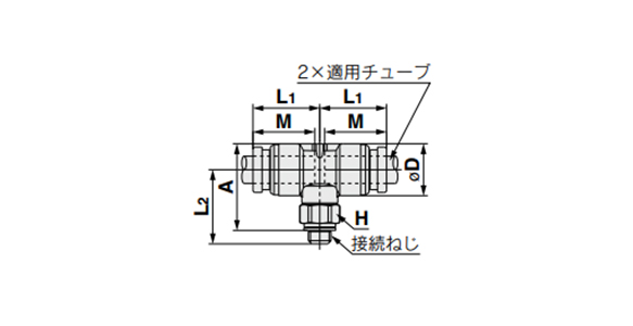 Branch Tee Union Fitting: KQG2T outline drawing (with M5) 