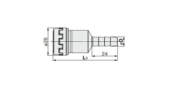 Barb Fitting Type (For Rubber Hoses) dimensional drawing (Units: mm) 