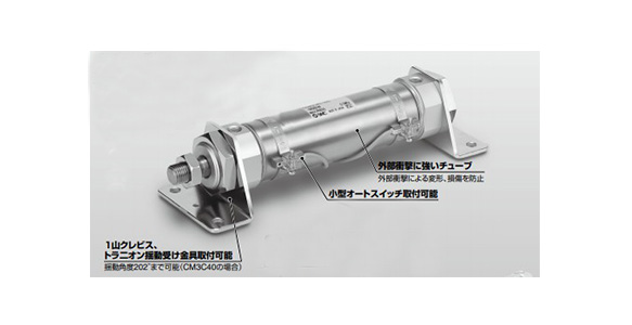 Allows the mounting of single clevises and trunnion pivoting brackets; Can be fitted with small auto switches; Tube is resistant to external shock