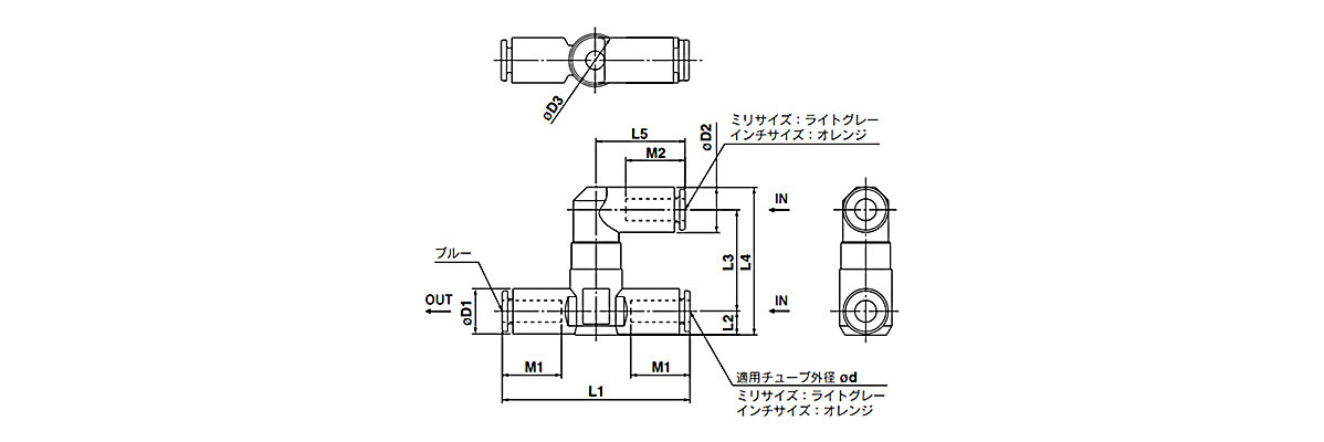 Transmitter / AND Valve With One-Touch Fitting, VR1211F Series Dimensional Drawings