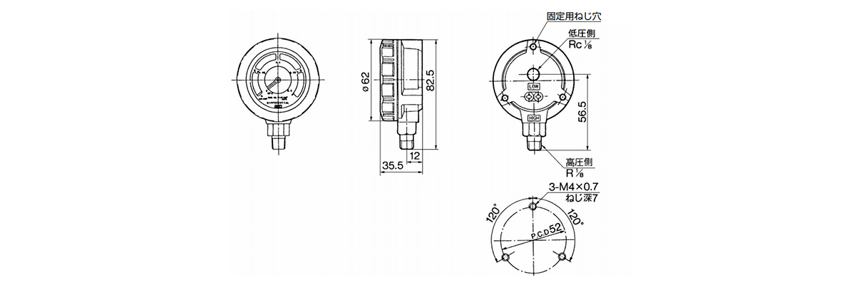 Differential Pressure Gauge GD40-2-01 dimensional drawing