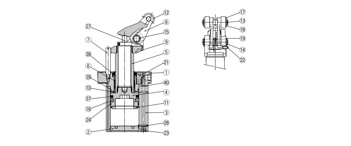 Double acting type (DL, DM) structural drawing