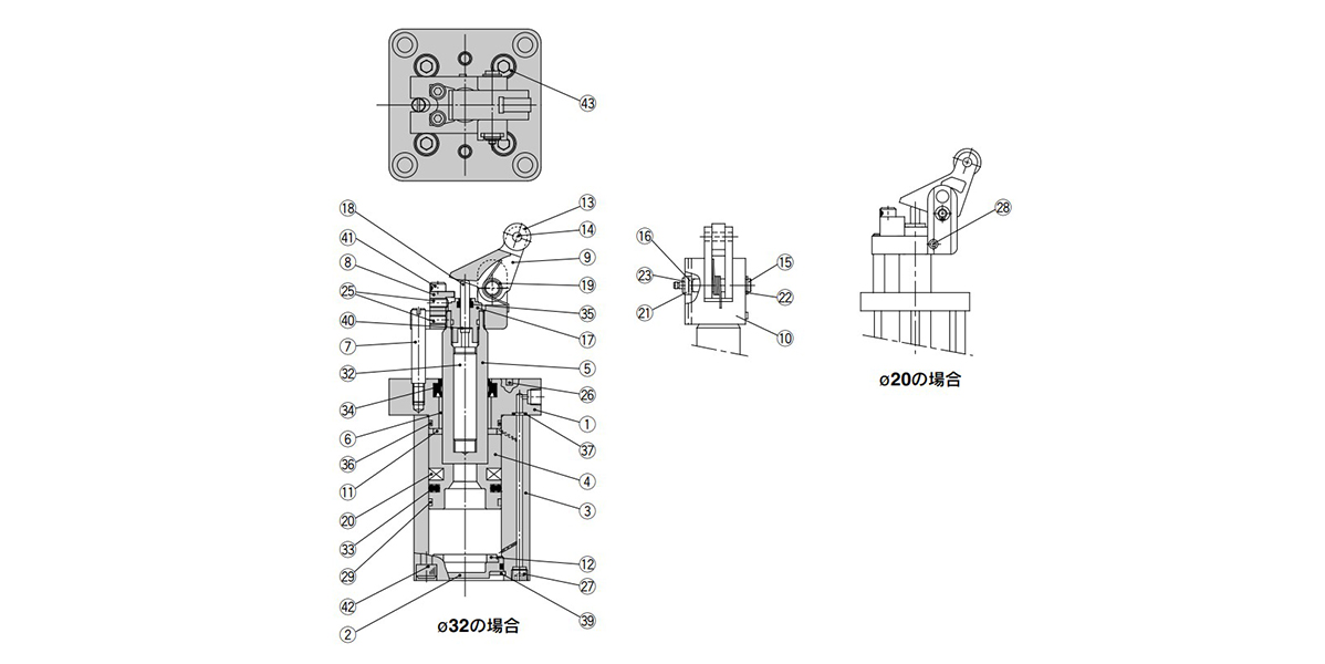 Double acting type (DL, DM) structural drawing