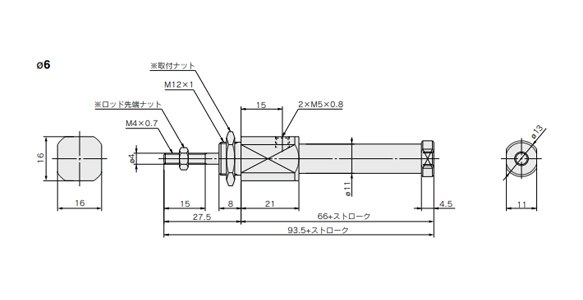 Bore size 6 mm dimensional drawing