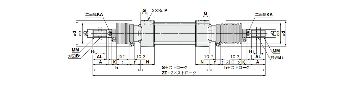 Basic type: (B) with rod boot dimensional drawing