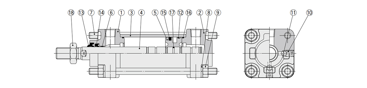 Air Cylinder, Air-Hydro Type, Double Acting, Single Rod CA2□H Series Structural Drawing