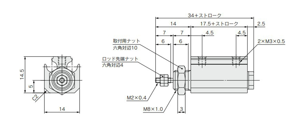 Built-in magnet: CDJP2B4 dimensional drawing