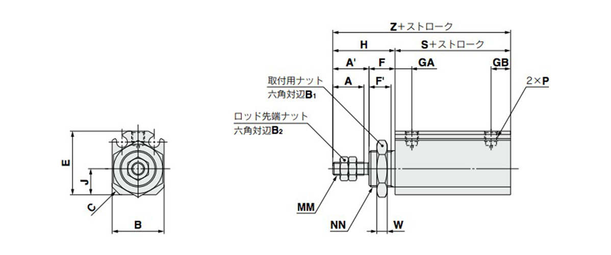 Standard: CJP2B6 to 16 dimensional drawing