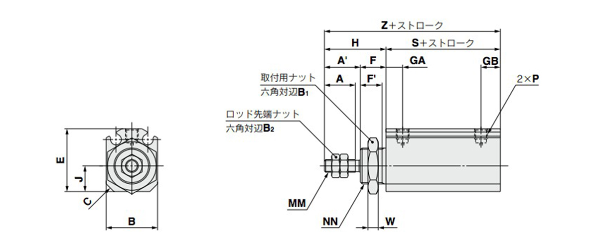 Built-in magnet: CDJP2B6 to 16 dimensional drawing