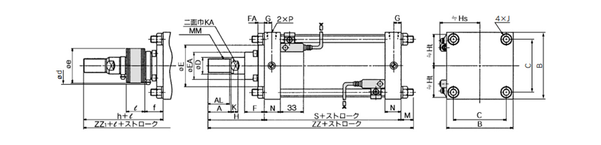 With auto switch: CDS1B dimensions(with rod boot)