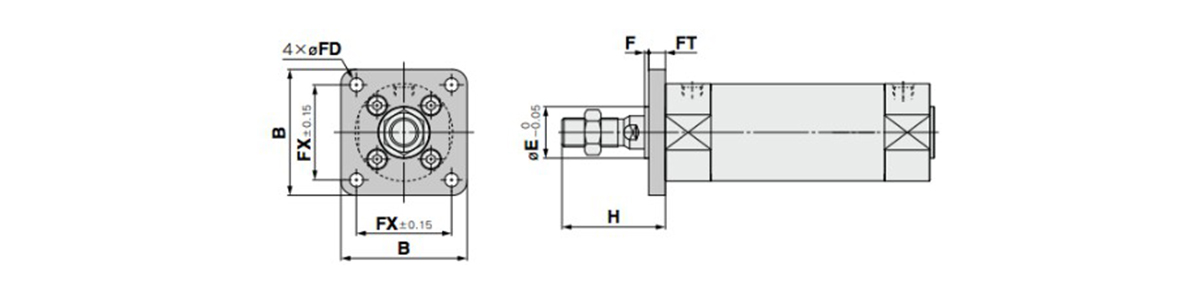 Rod-end flange type: CG1YF dimensional drawing