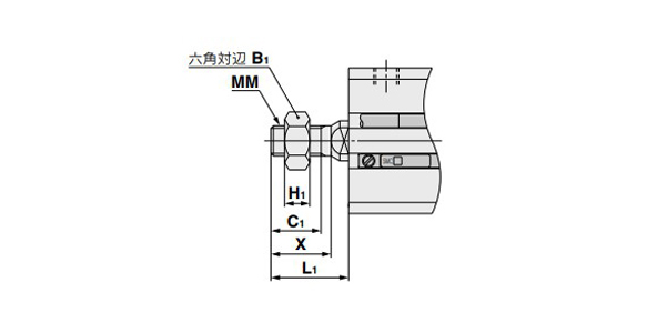 ø20 mm / ø25 mm dimensional drawing - with rod end male threading